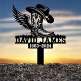 Custom Cowboy Boot Hat With Wings Memorial Stake Personalized Cowboy Name Memorial Sign Cowboy Sympathy Gift Memorial