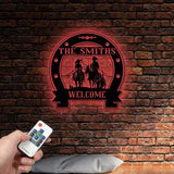 Custom Cowboy Cowgirl Couple Metal Wall Art LED Light Personalized Family Name Sign Couple’s Ranch Sign Western CowBoy