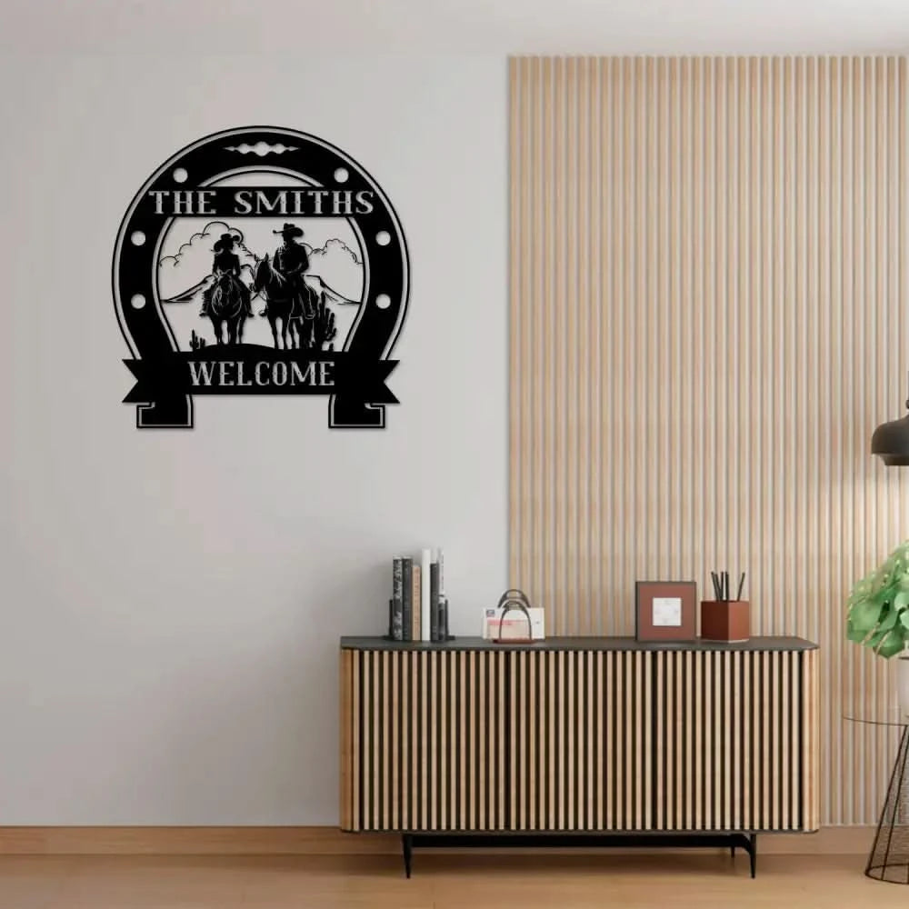 Custom Cowboy Cowgirl Couple Metal Wall Art LED Light Personalized Family Name Sign Couple’s Ranch Sign Western CowBoy