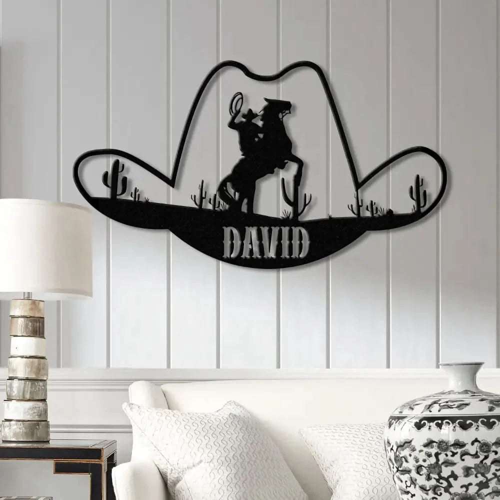 Custom Cowboy Hat Metal Sign Personalized Rodeo Wall Art Western Ranch Decor Cowboy Name Sign Rustic Ranch Metal Art