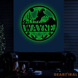 Custom Cowboy Riding Horse Name Sign with Led Light Personalized Metal Western Crib Wall Decor Baby Shower Boy Girl