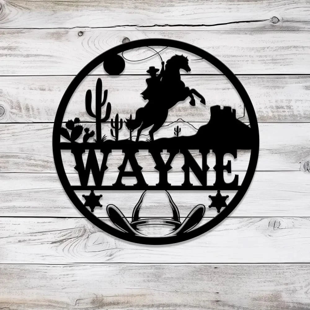 Custom Cowboy Riding Horse Name Sign with Led Light Personalized Metal Western Crib Wall Decor Baby Shower Boy Girl