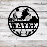 Custom Cowboy Riding Horse Name Sign with Led Light Personalized Metal Western Crib Wall Decor Baby Shower Boy Girl
