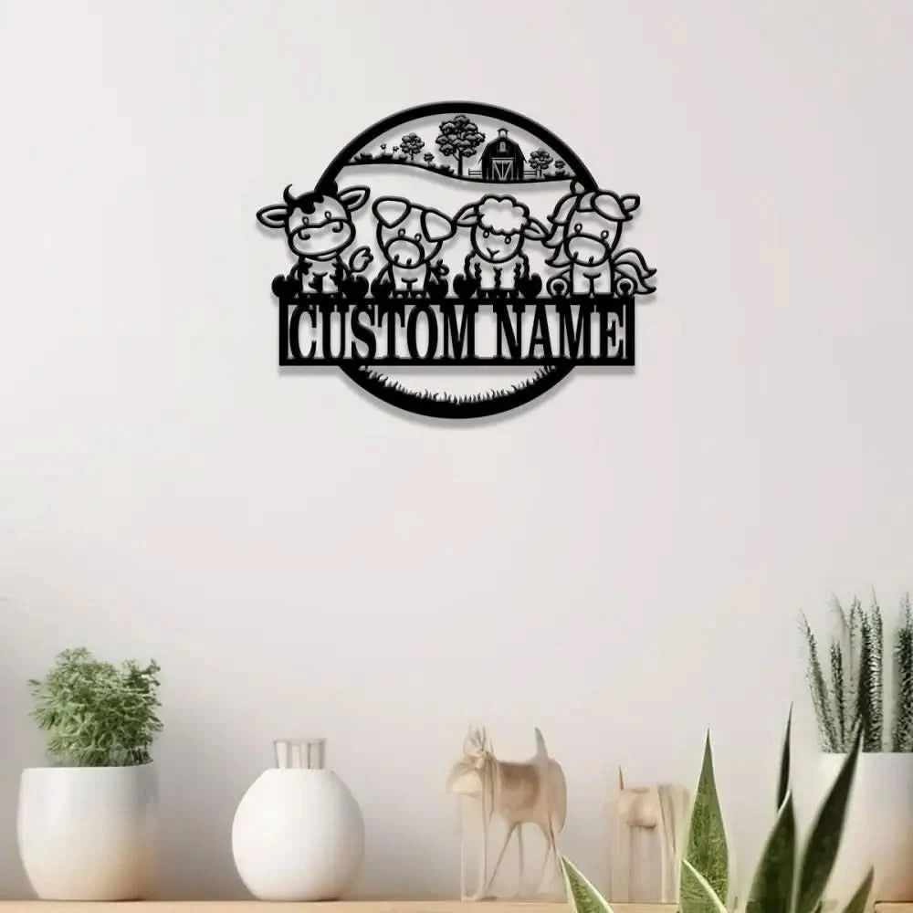 Custom Cute Farm Animals Name Sign with Led Light Personalized Farm Animals Metal Sign Farm Animals Sign Nursery Decor