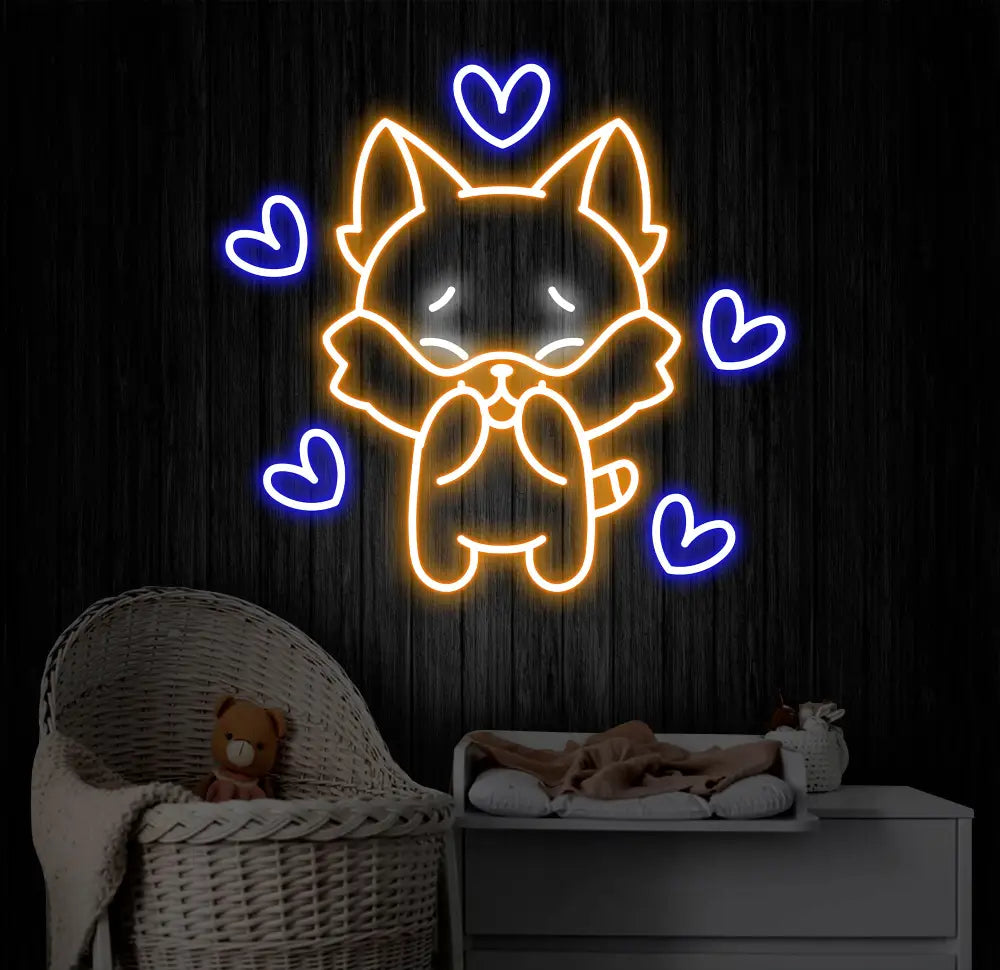 Custom Cute Fox Neon Sign LED Fox Light Animal Lover Neon Wall Art Personalized Fox Room Decor Gifts for Kids Custom