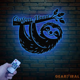 Custom Cute Sloth Metal Wall Art LED Light - Personalized Funny Lazy Sloth Lover Name Sign Home Decor - Ideal for Home