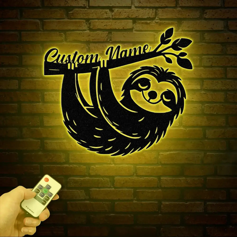 Custom Cute Sloth Metal Wall Art LED Light - Personalized Funny Lazy Sloth Lover Name Sign Home Decor - Ideal for Home