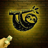 Custom Cute Sloth Metal Wall Art LED Light - Personalized Funny Lazy Sloth Lover Name Sign Home Decor - Ideal for Home