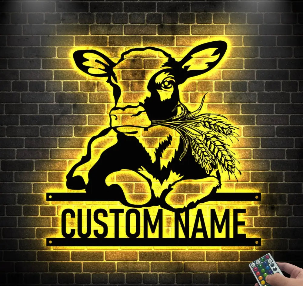 Custom Dairy Cow Farmhouse Metal Wall Art LED Light - Dairy Cow Sign - Funny Calf Farm Sign Home Decor - Dairy Cow for