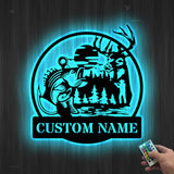 Custom Deer Hunting And Fishing Metal Wall Art Led Light Hunter Name Sign Decoration For Home - Deer Hunting Sign Home