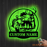 Custom Deer Hunting And Fishing Metal Wall Art Led Light Hunter Name Sign Decoration For Home - Deer Hunting Sign Home