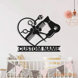Custom Dog Grooming Hair Salon Metal Wall Art LED Light Personalized Groomer Name Sign Home Decor Pet Grooming