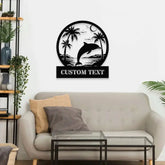 Custom Dolphins Metal Family Name Sign - Personalized Monogram Wall Art - Last Name Initial Hanging - Perfect