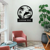 Custom Dolphins Metal Family Name Sign - Personalized Monogram Wall Art - Last Name Initial Hanging - Perfect