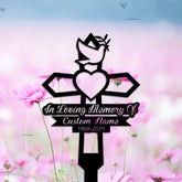 Custom Dove Heart Memorial Cross - Dad Memorial Gift - Memorial Garden Stakes - Mom Memorial Gift | GearViral