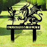Custom Dragon and Fairy Metal Stake Personalized Family Name Yard Sign Outdoor Door Garden Decor Garden Art Garden