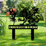 Custom Dragon and Fairy Metal Stake Personalized Family Name Yard Sign Outdoor Door Garden Decor Garden Art Garden