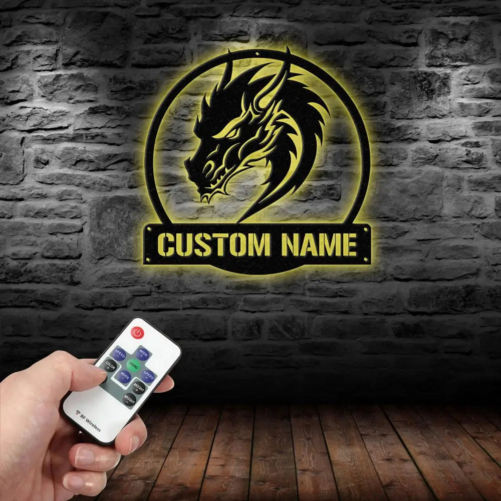 Custom Dragon Metal Art with Led Light Dragon Name House Sign Dragon Metal Sign Boy Room Decor Dragon Lover Gift Gaming