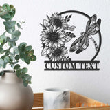 Custom Dragonfly and Sunflower Metal Wall Art LED Light Personalized Dragonfly Lover Name Sign Dragonfly Metal Sign