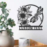 Custom Dragonfly and Sunflower Metal Wall Art LED Light Personalized Dragonfly Lover Name Sign Dragonfly Metal Sign