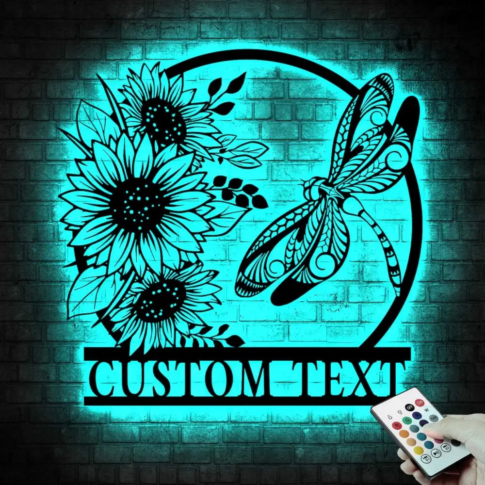 Custom Dragonfly and Sunflower Metal Wall Art LED Light Personalized Dragonfly Lover Name Sign Dragonfly Metal Sign