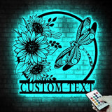 Custom Dragonfly and Sunflower Metal Wall Art LED Light Personalized Dragonfly Lover Name Sign Dragonfly Metal Sign