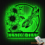 Custom Dragonfly and Sunflower Metal Wall Art LED Light Personalized Dragonfly Lover Name Sign Dragonfly Metal Sign