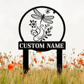 Custom Dragonfly Garden Sign – Personalized Metal Garden Stake for Flower Beds – Outdoor Yard Decor & Gardening Gift