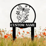 Custom Dragonfly Garden Sign – Personalized Metal Garden Stake for Flower Beds – Outdoor Yard Decor & Gardening Gift
