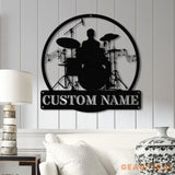 Custom Drum Metal Sign with LED Lights Personalized Drummer Name Wall Art Music Decor Gift for Musicians and Drum Lovers