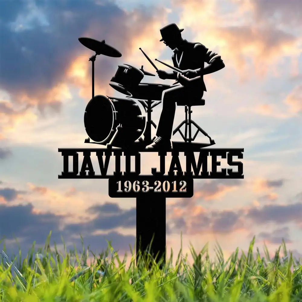 Custom Drummer Metal Memorial Stake Personalized Drum Player Name Sign Grave Marker Remembrance Stake Sympathy Gifts