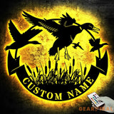 Custom Duck Hunting Metal Wall Art LED Light Personalized Hunter Name Sign Home Decor Duck Cabin Decoration