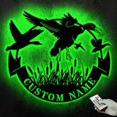 Custom Duck Hunting Metal Wall Art LED Light Personalized Hunter Name Sign Home Decor Duck Cabin Decoration