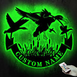 Custom Duck Hunting Metal Wall Art LED Light Personalized Hunter Name Sign Home Decor Duck Cabin Decoration