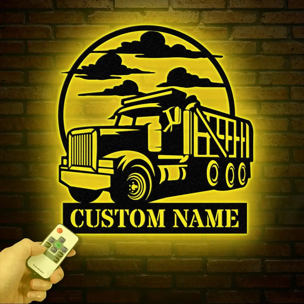 Custom Dump Truck Driver Metal Wall Art with LED Light Personalized Trucker Name Sign 18 Wheeler Home Decor Birthday &