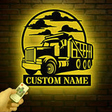 Custom Dump Truck Driver Metal Wall Art with LED Light Personalized Trucker Name Sign 18 Wheeler Home Decor Birthday &