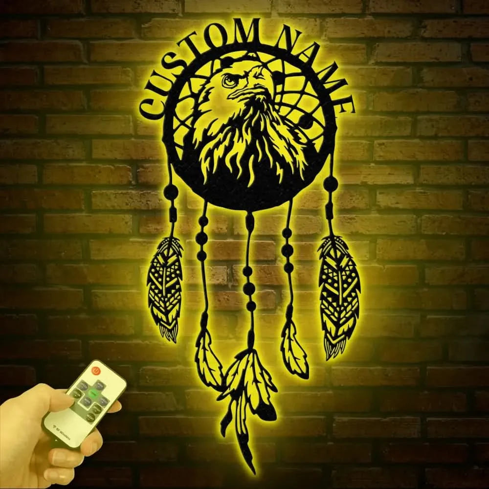 Custom Eagle Dream Catcher Metal Wall Art with Led Lights Dreamcatcher Wall Hanging Dreamcatcher Decor Christmas gifts