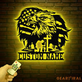 Custom Eagle Kneeling Soldier Metal Wall Art Led Light US Soldier Metal Sign Veteran Name Sign Patriotic Gift Veteran