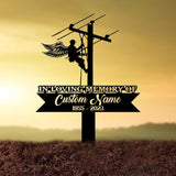 Custom Electrician Lineman with Wings Memorial Stake Lineman Memorial Sign Sympathy Sign Grave Marker Remembrance Stake