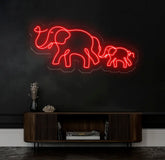Custom Elephant Neon Sign – Color-Changing LED Neon Light – Mother and Baby Elephant Wall Art for Nursery or Home Decor