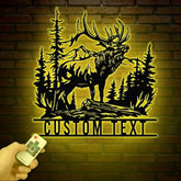 Custom Elk Deer Hunting Metal Wall Art with LED Light Personalized Hunter Name Sign Antler Cabin Decor for Housewarming