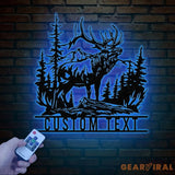 Custom Elk Deer Hunting Metal Wall Art with LED Light Personalized Hunter Name Sign Antler Cabin Decor for Housewarming