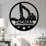 Custom Excavator Driver Metal Wall Art LED Light Personalized Excavator Name Sign Nursery Sign Construction Decoration