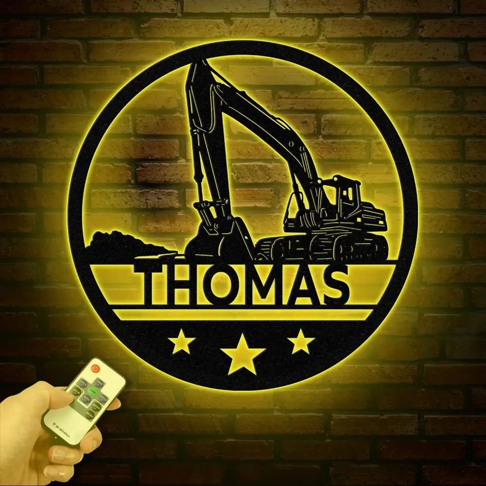 Custom Excavator Driver Metal Wall Art LED Light Personalized Excavator Name Sign Nursery Sign Construction Decoration