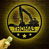 Custom Excavator Driver Metal Wall Art LED Light Personalized Excavator Name Sign Nursery Sign Construction Decoration