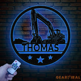 Custom Excavator Driver Metal Wall Art LED Light Personalized Excavator Name Sign Nursery Sign Construction Decoration