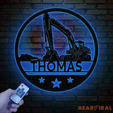 Custom Excavator Driver Metal Wall Art LED Light Personalized Excavator Name Sign Nursery Sign Construction Decoration