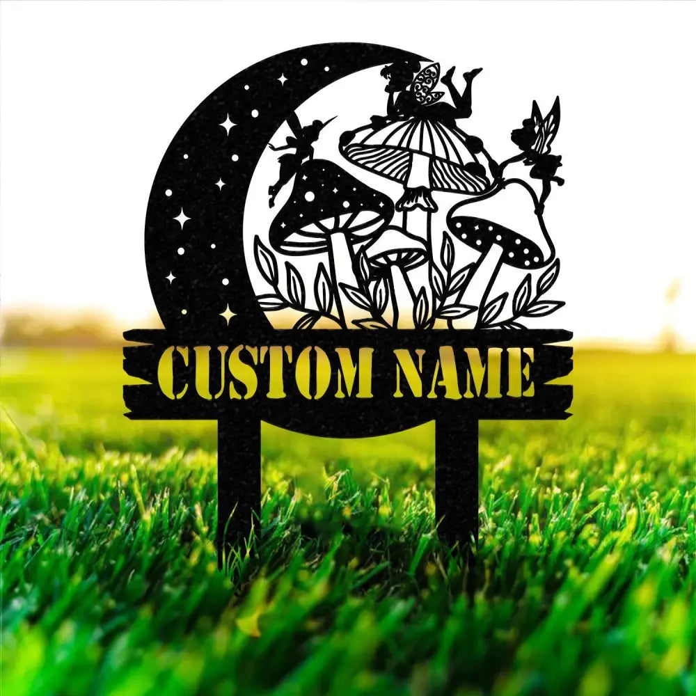 Custom Fairy Mushroom Garden Stake Metal Fairy Garden Sign,Personalized Garden Stake Metal Sign Yard Decor Garden Metal