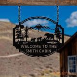 Custom Family Bear Cabin Sign Mountain Decor Personalized Metal Bear Sign Cabin Decor Outdoor Bear Decor Rustic Cabin