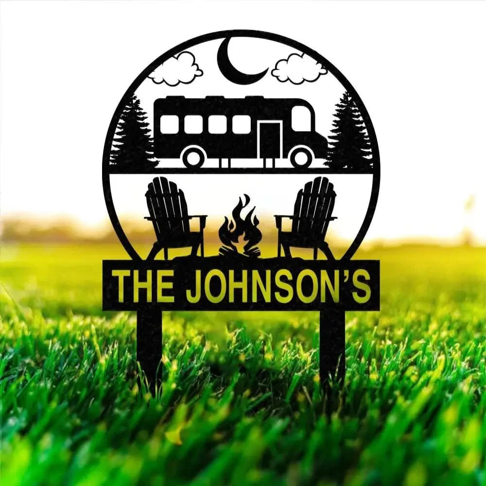 Custom Family Name Campers Metal Yard Sign with Led Lights Camping Car Trailer Stake Campsite Decor RV Decor Camping